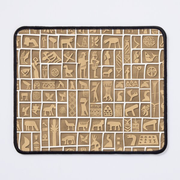 Item preview, Ancient Sumerian pictograms of olden people and creatures a yellow and brown pattern designed and sold by ArtifactVault.