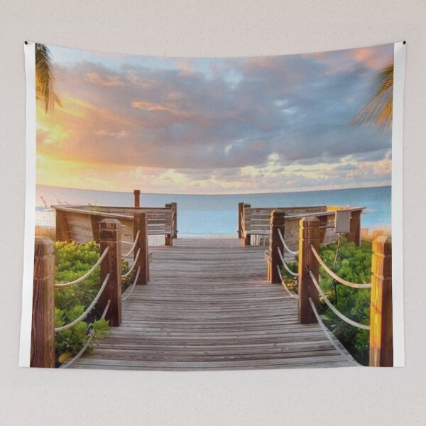 Item preview, Wooden Path Along the beach with a view of the golden sunset designed and sold by NengShop.