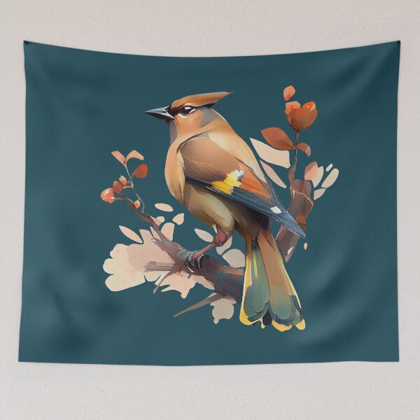 Item preview, Watercolor peaceful cedar waxwing scene designed and sold by etherElric.