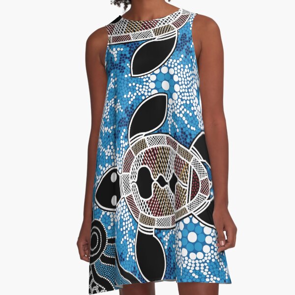 Aboriginal Art Authentic - Sea Turtles A-Line Dress