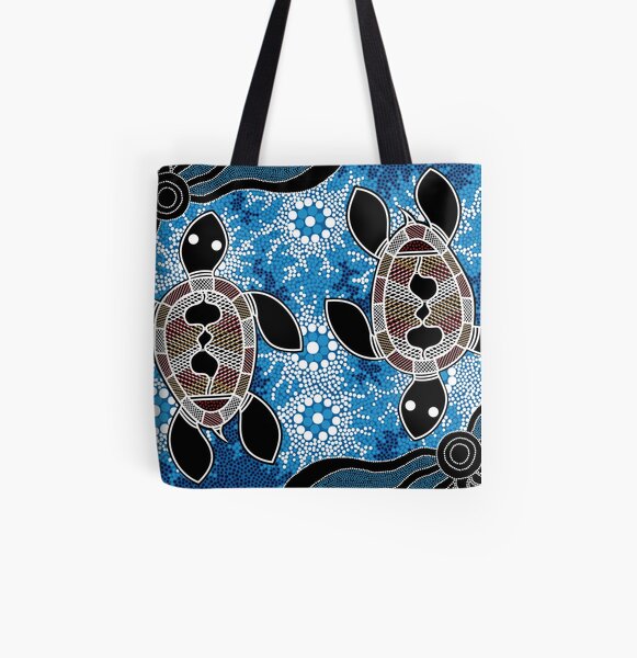 Authentic Aboriginal Art - Sea Turtles All Over Print Tote Bag