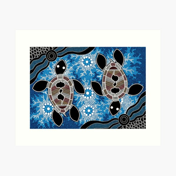 Authentic Aboriginal Art - Sea Turtles Art Print