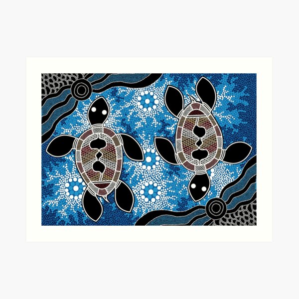 Authentic Aboriginal Art - Sea Turtles Art Print