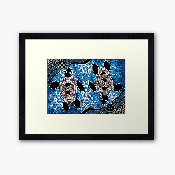 Authentic Aboriginal Art - Sea Turtles Framed Art Print