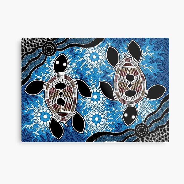 Authentic Aboriginal Art  - Sea Turtles Metal Print