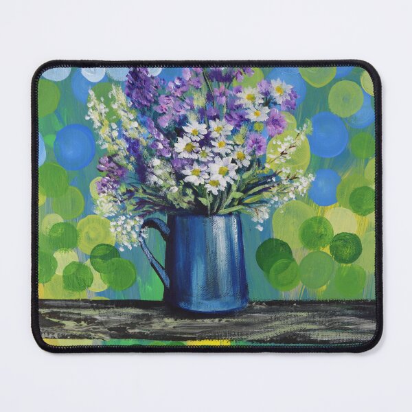 Item preview, aesthetic bokeh mint green turquoise blue purple spring flower bouquet white daisy  designed and sold by LEILA ART SPACE.
