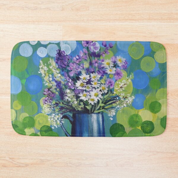 Item preview, aesthetic bokeh mint green turquoise blue purple spring flower bouquet white daisy  designed and sold by LEILA ART SPACE.