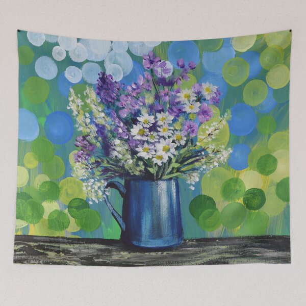 Item preview, aesthetic bokeh mint green turquoise blue purple spring flower bouquet white daisy  designed and sold by LEILA ART SPACE.