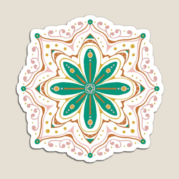 Retro Mandala Green Pink Floral Magnet
