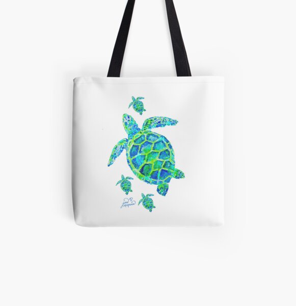 Sea Turtle with babies All Over Print Tote Bag