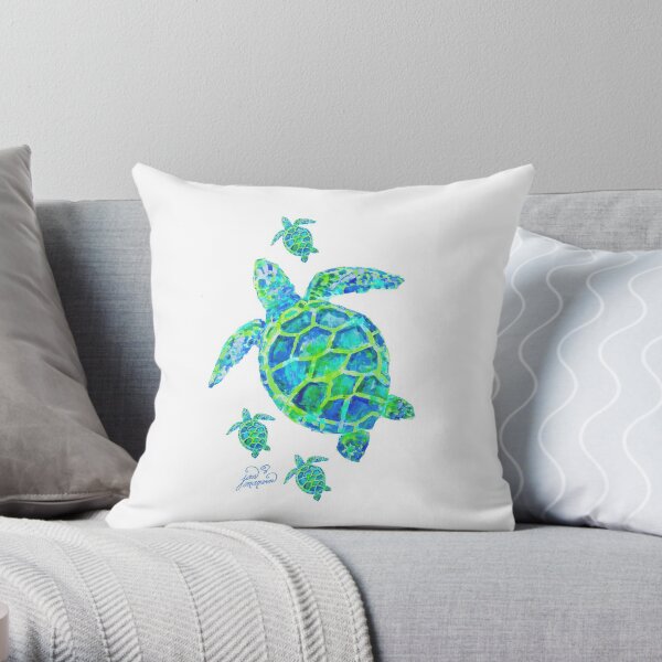 Sea Turtle with babies Throw Pillow