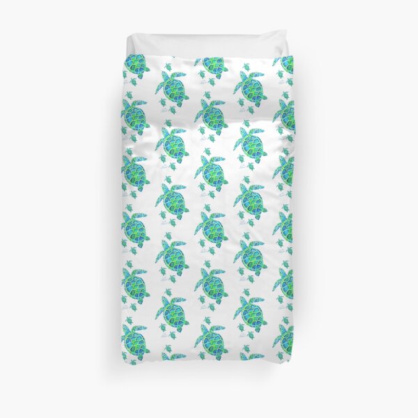 Sea Turtle with babies Duvet Cover