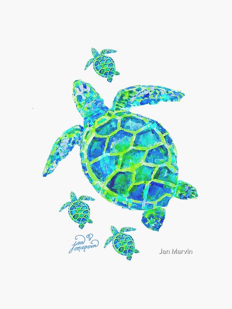 Thumbnail 3 of 3, Sticker, Sea Turtle with babies designed and sold by janmarvin.