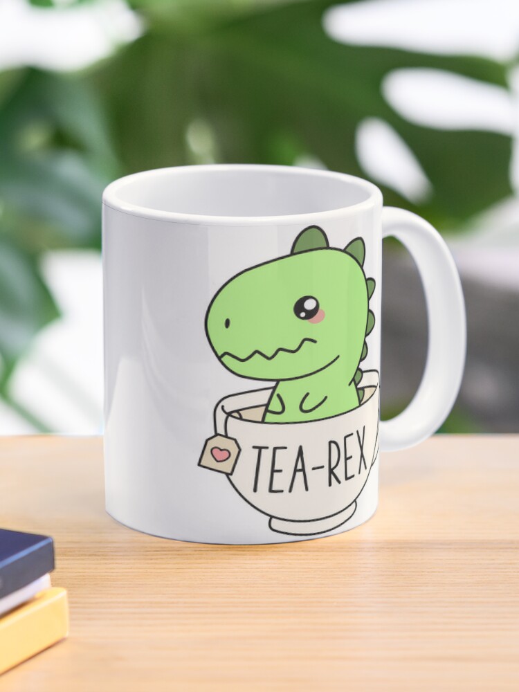 Tea-Rex Cute T-Rex Dinosaur Kawaii Funny Dino Pun Art Print by MintedFresh