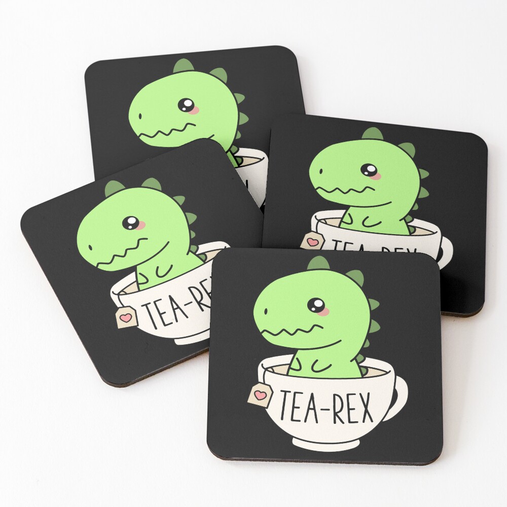 Tea-Rex Cute T-Rex Dinosaur Kawaii Funny Dino Pun Art Print by MintedFresh