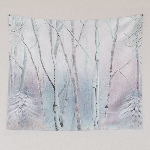 Aperçu de l'œuvre Designer Pastel Winter Scene Snow and Trees Digital Painting créée et vendue par CodeAndColors.