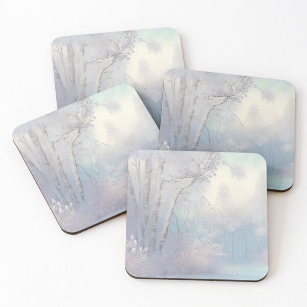 Aperçu de l'œuvre Designer Pastel Winter Forrest Trees Pattern Digital Painting créée et vendue par CodeAndColors.