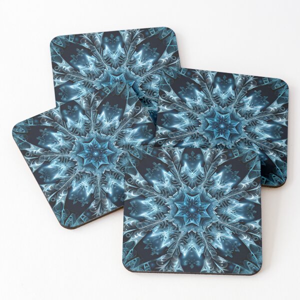 Artikelvorschau, Dark Black and Blue Winter Snowflake Pattern Digital Painting entworfen und verkauft von CodeAndColors.