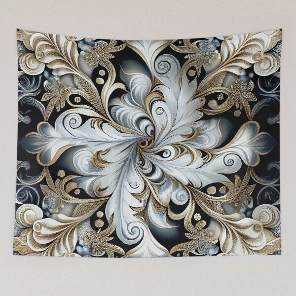 Aperçu de l'œuvre Designer Elegant Black and Gold Snowflake Design Digital Painting créée et vendue par CodeAndColors.