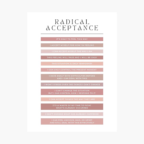 Item preview, Radical Acceptance | Peony Pink on White | Dialectical Behavioural Therapy Poster designed and sold by KindToYourMind.