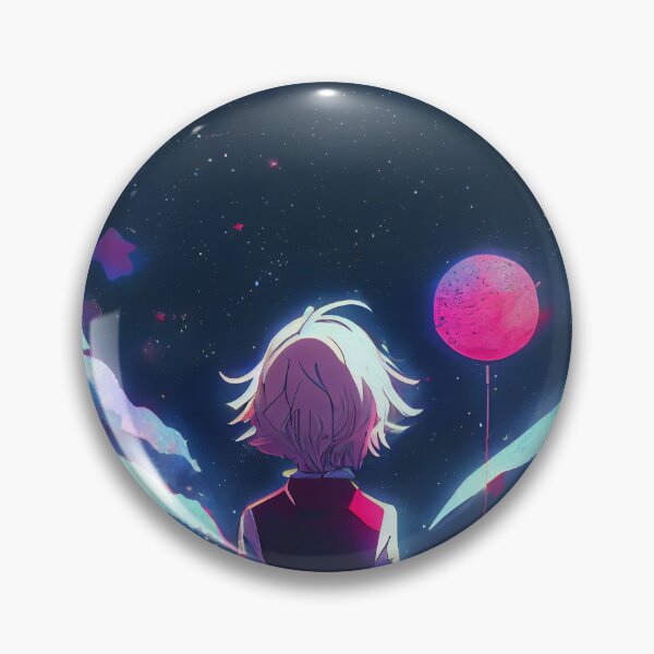 Item preview, Anime Scene of Boy Watching Big Balloon in Space Digital Painting designed and sold by CodeAndColors.