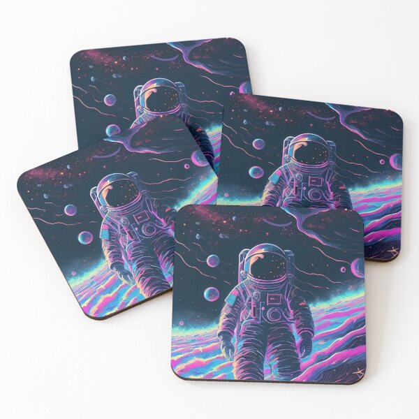 Item preview, Trippy Astronaut in Space Abstract Blue and Pink Digital Painting designed and sold by CodeAndColors.