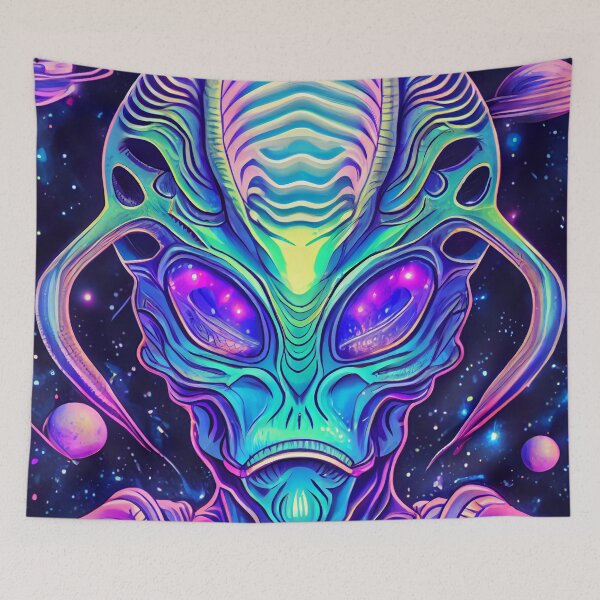 Item preview, Cool Bright Alien Portrait in Space Digital Painting designed and sold by CodeAndColors.