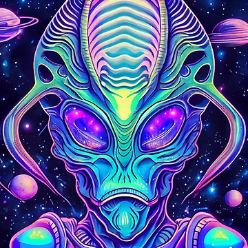 Imagen de la obra Cool Bright Alien Portrait in Space Digital Painting de CodeAndColors
