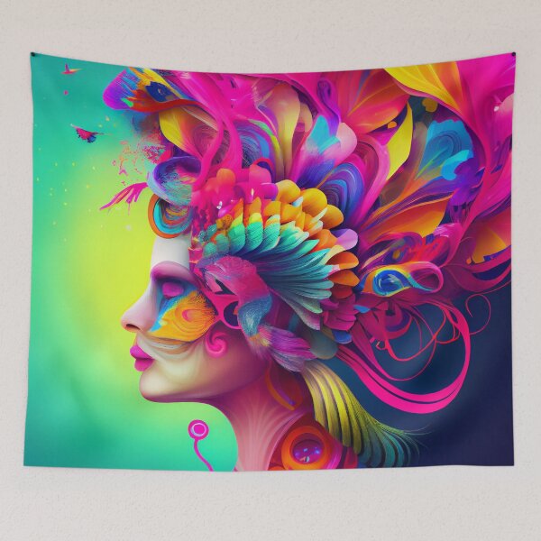 Item preview, Modern Vibrant Colorful Vintage Woman Profile Digital Painting designed and sold by CodeAndColors.