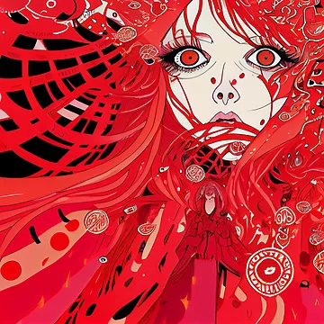 Vorschaubild zum Design Abstract Red Trippy Anime Girl Digital Painting von CodeAndColors