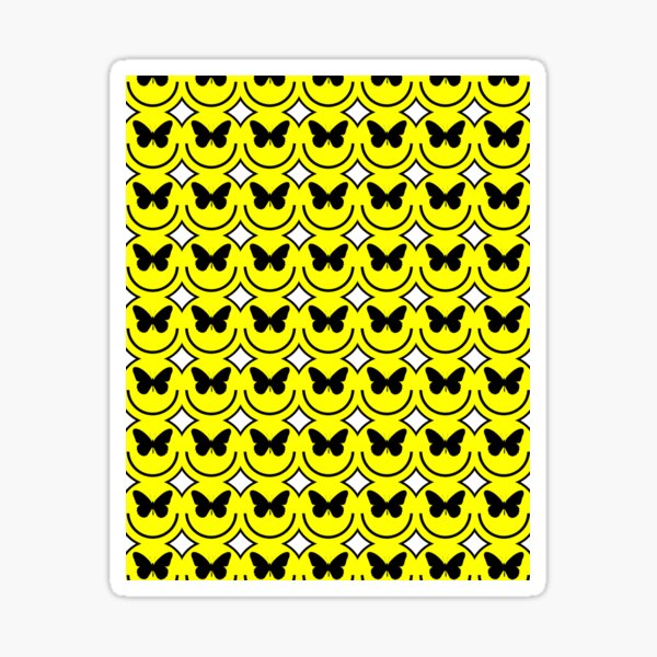 Schmetterlings-smiley-SÄUREBAD-Muster | LSD LÄCHELN | Psychedelisches Tyler Tilley-Logo | Magisches Gelb POP ART Sticker