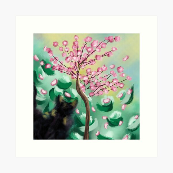 Cherry Blossom Cat Art Print