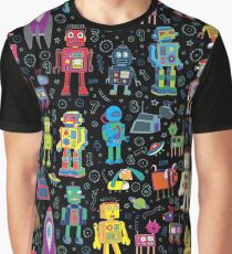 Robots in Space - black - fun pattern by Cecca Designs Graphic T-Shirt