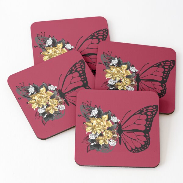 Item preview, Butterfly with gold flowers and white roses designed and sold by mbuz90.