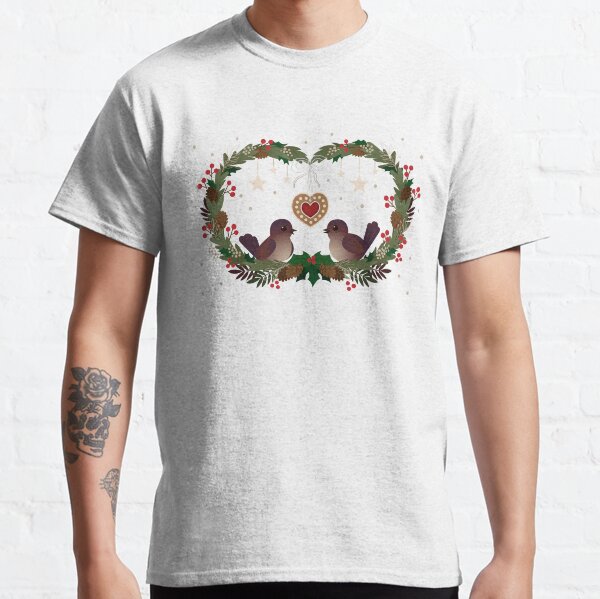 Two Birds on a Christmas Wreath Classic T-Shirt