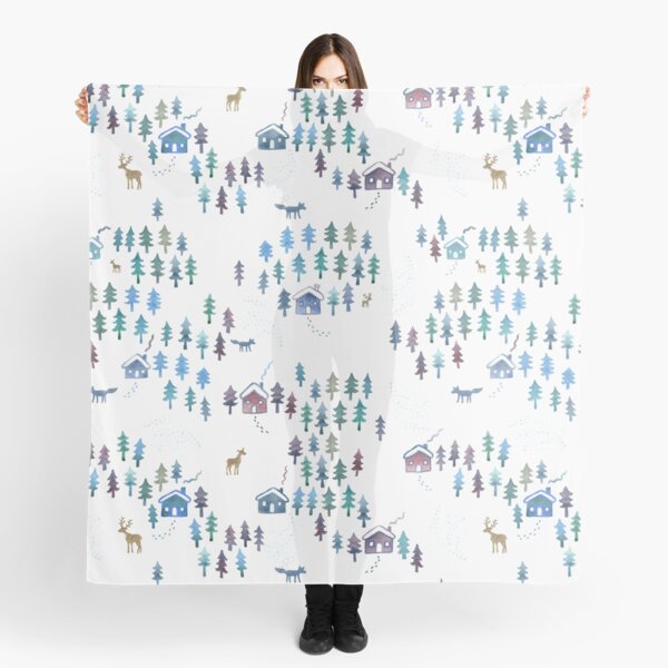 Alpine Chalets in the Snow - Original Watercolour pattern by Cecca Designs Scarf