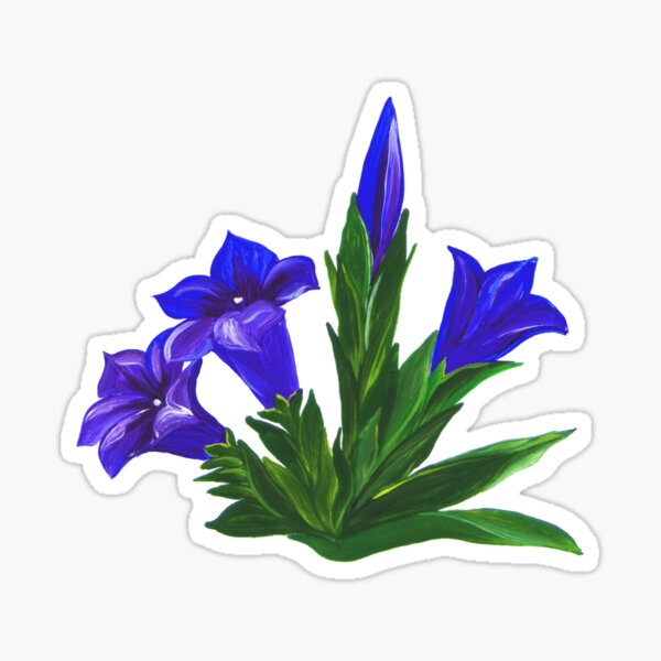 FLORAL - D1G1TAL-M00DZ ~ Alpenrose Enzian and Edelweiss with Butterfly 3 of 3 by tasmanianartist Sticker