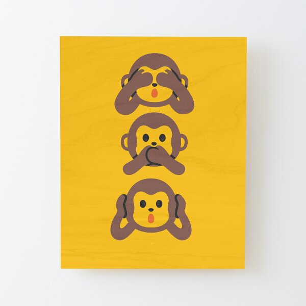 drei Affen Emoji sehen hören sprechen kein böses Emoji Emoticon Geschenk Aufgezogener Druck auf Holz