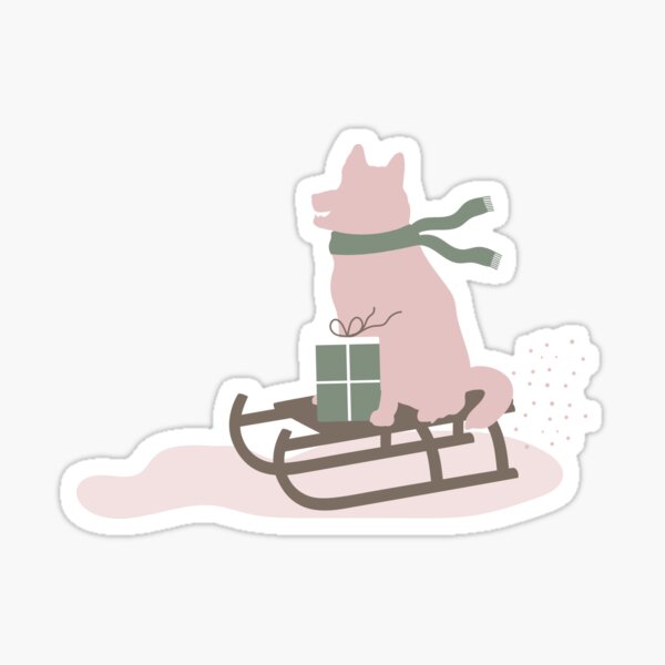 Holiday Husky Dog Sledding with Gift Sticker