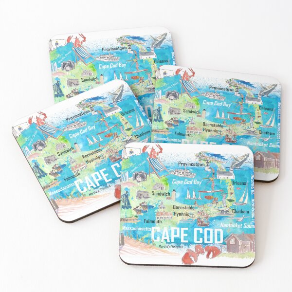 Item preview, Cape Cod Massachusetts Island Illustrated Island Travel Map with Tourist Highlights designed and sold by artshop77.