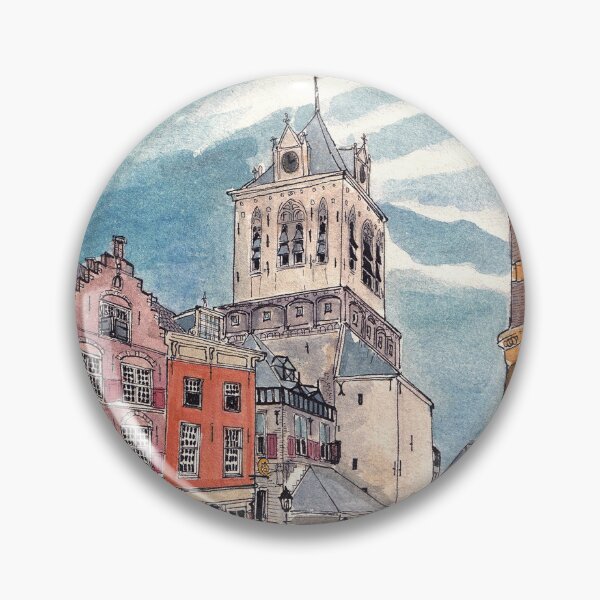 Item preview, Cityhall Delft Netherlands Watercolor Illustration designed and sold by Wall-Art-Sketch.