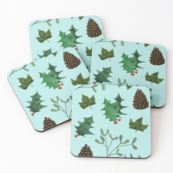 Item preview, Winter Greenery Two on blue - no text designed and sold by GrousyGirl.