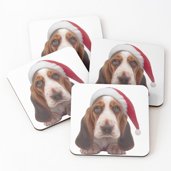 Item preview, Adorable Basset Hound puppy wearing Santa hat designed and sold by Patrick Edwards.