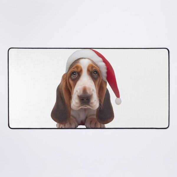 Item preview, Adorable Basset Hound puppy wearing Santa hat designed and sold by Patrick Edwards.