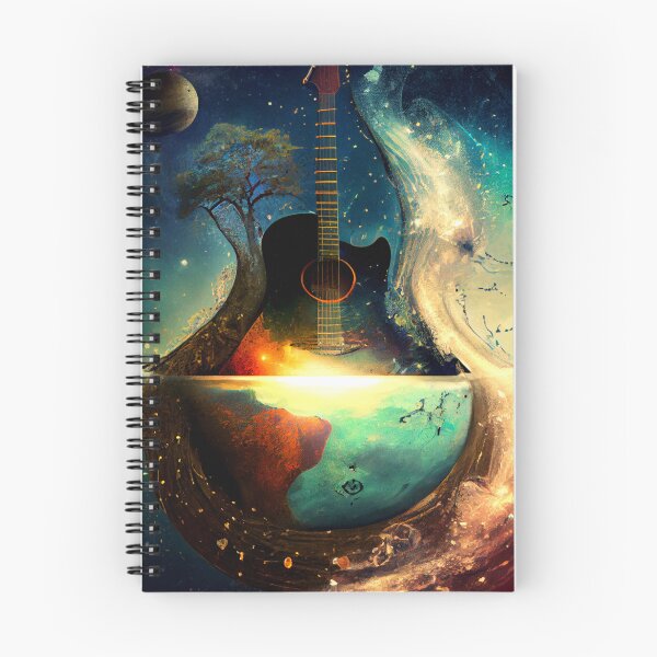 Aperçu de l'œuvre Monde de la musique de guitare Scène musicale surréaliste avec notes créée et vendue par KOTOdesign.