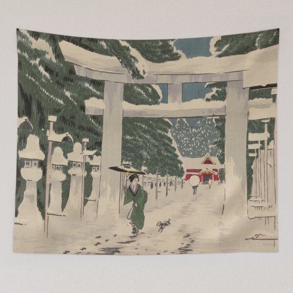 Item preview, Heavy Snow at the Toshogu Shrine in Ueno by kobayashi kiyochika, restored vintage Japanese art designed and sold by FineJapan.