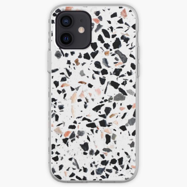 Terrazzo Stone Pattern Black and Orange Peach iPhone Soft Case