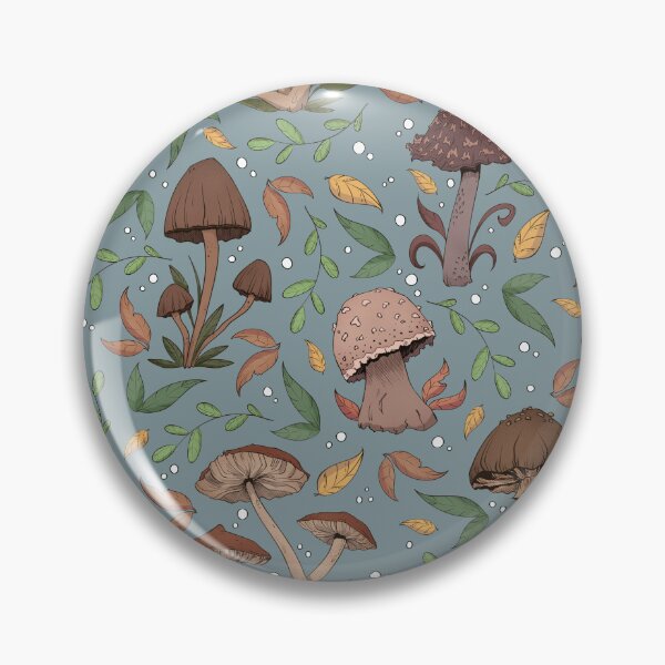 Item preview, Autumnal Mushroom and Leaf Pattern Tundra Blue designed and sold by Shymoon-Art.