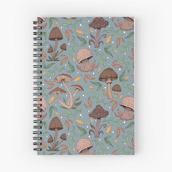 Item preview, Autumnal Mushroom and Leaf Pattern Tundra Blue designed and sold by Shymoon-Art.