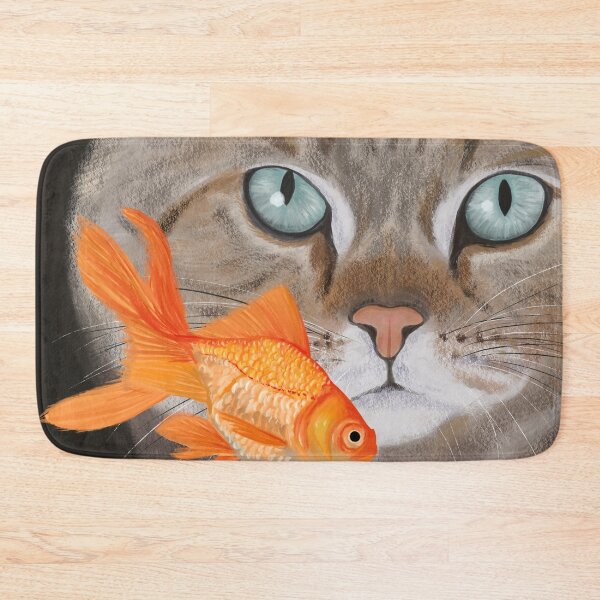 Item preview, Curious Cat with Goldfish designed and sold by Zurickdesigns.